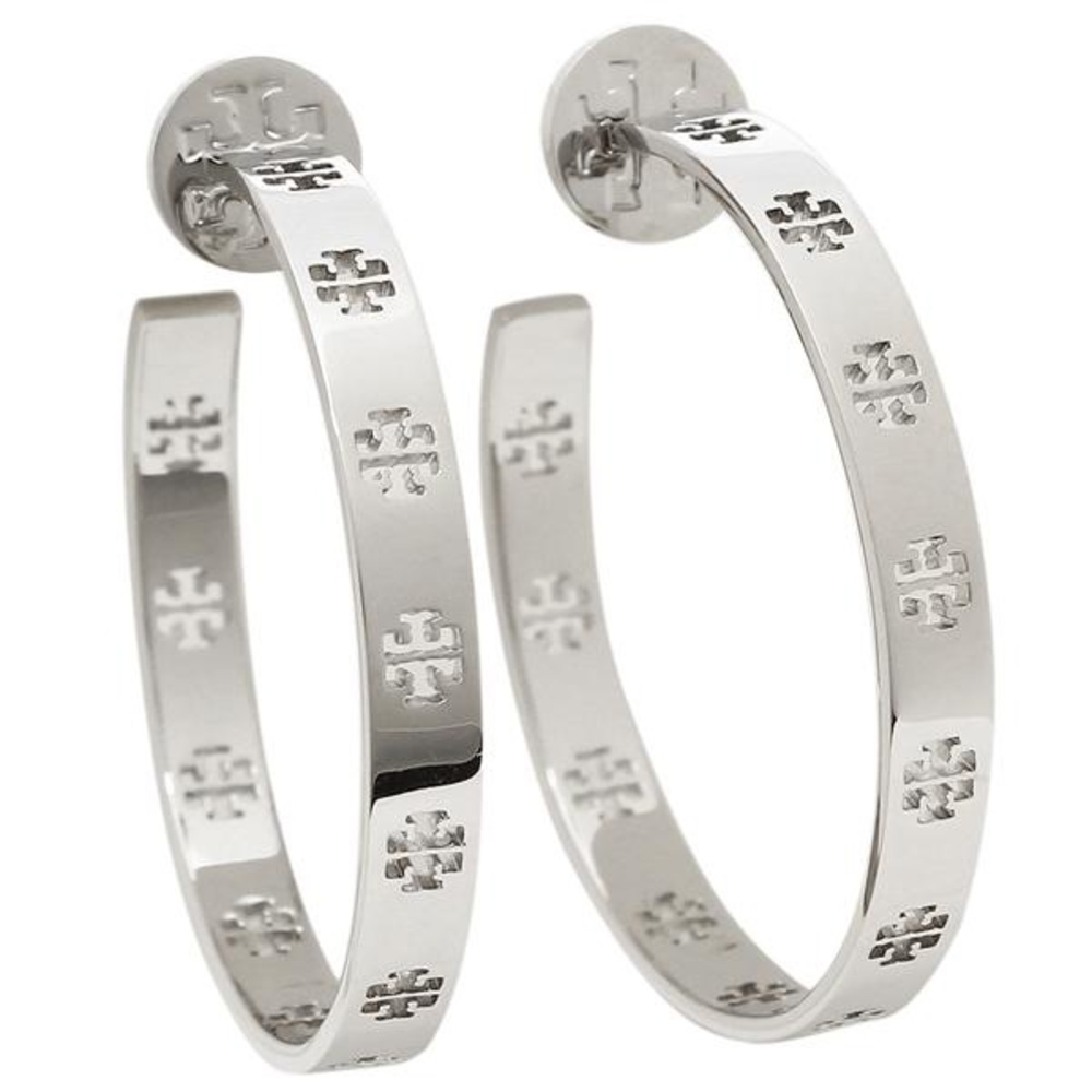 NEW SILVER TORY BURCH T PIERCED HOOPS